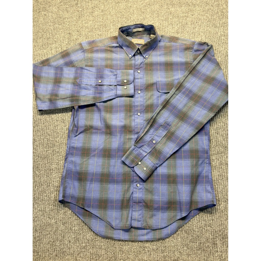 John Weitz Mens Blue Plaid Button Down Shirt Long Sleeve Size M Single Needle